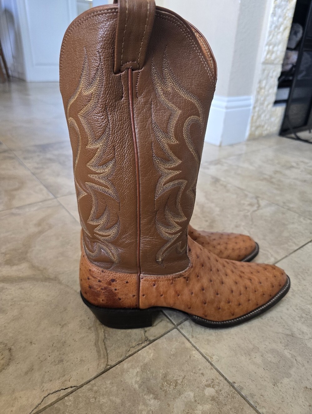 Vintage 70s Nocona Ostrich Cognac Leather Boots Men's 10.5 Western Cowboy - Picture 2 of 9
